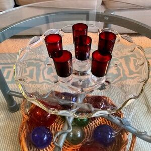 VTG Stemmed Luminarc France Ruby Red Shot Glasses Set of 6